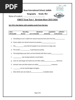 Geography Test 1 Grade 4 Revision Sheet 2023-24