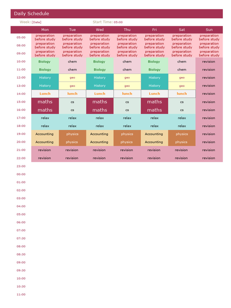Weekly Study Schedule Template | PDF