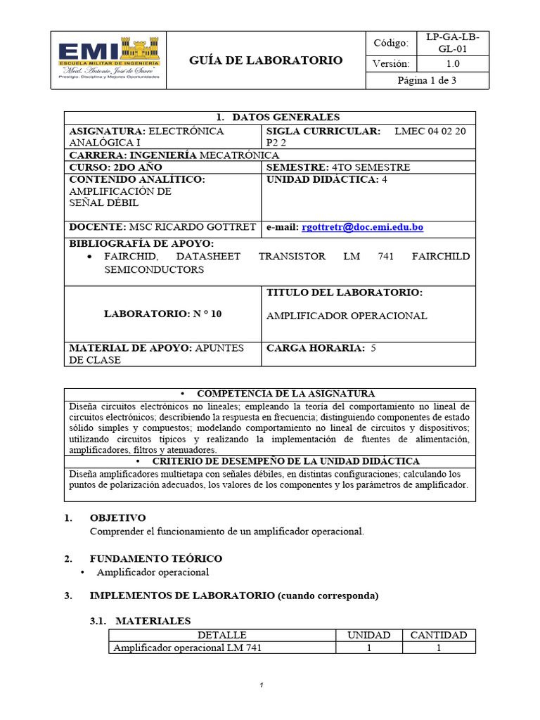Guía De Laboratorio 10 Pdf Amplificador Red Eléctrica