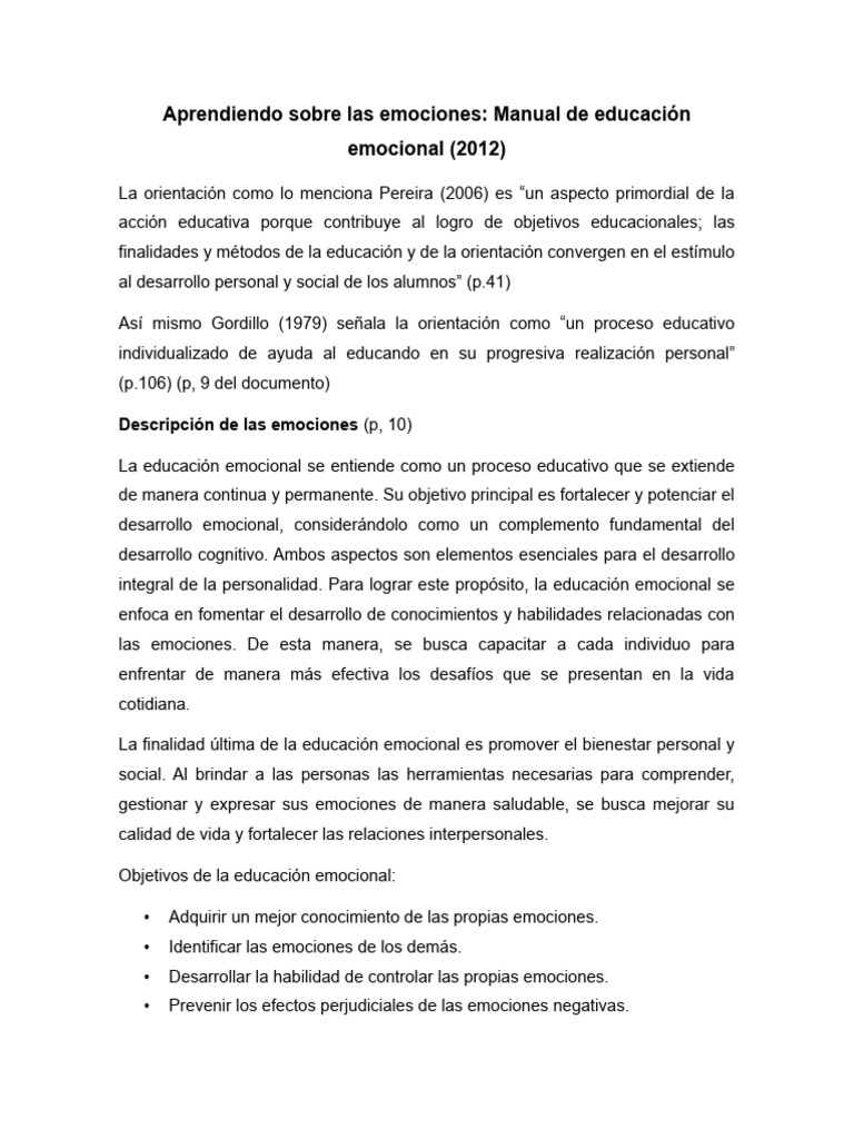 Manual de Educación Emocional Infantil | PDF | Las emociones | Ira