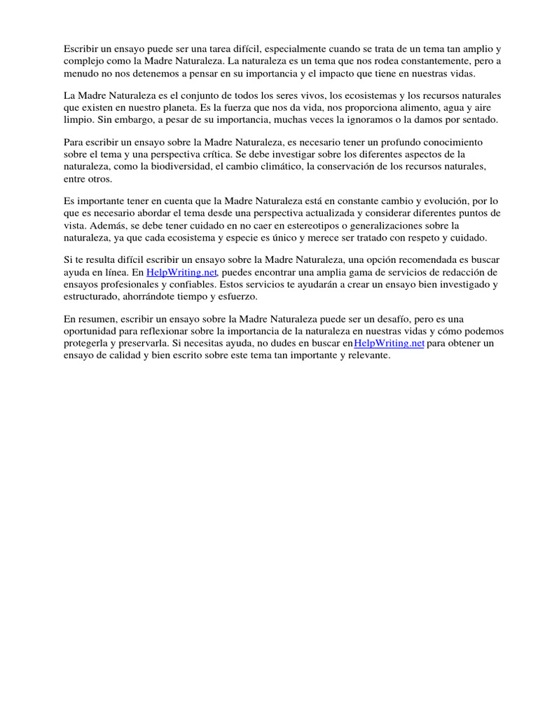Ensayo Sobre La Madre Naturaleza PDF Naturaleza Ensayos