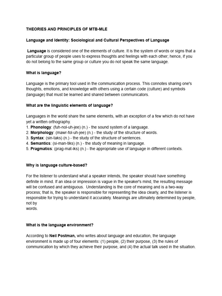 MTB-MLE Language Theories Explained | PDF | Semantics | Word