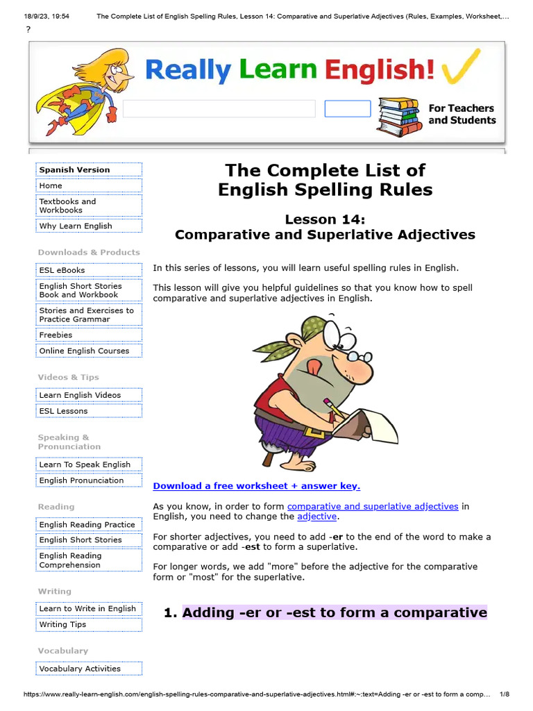 The Complete List of English Spelling Rules, Lesson 14 Comparative ...