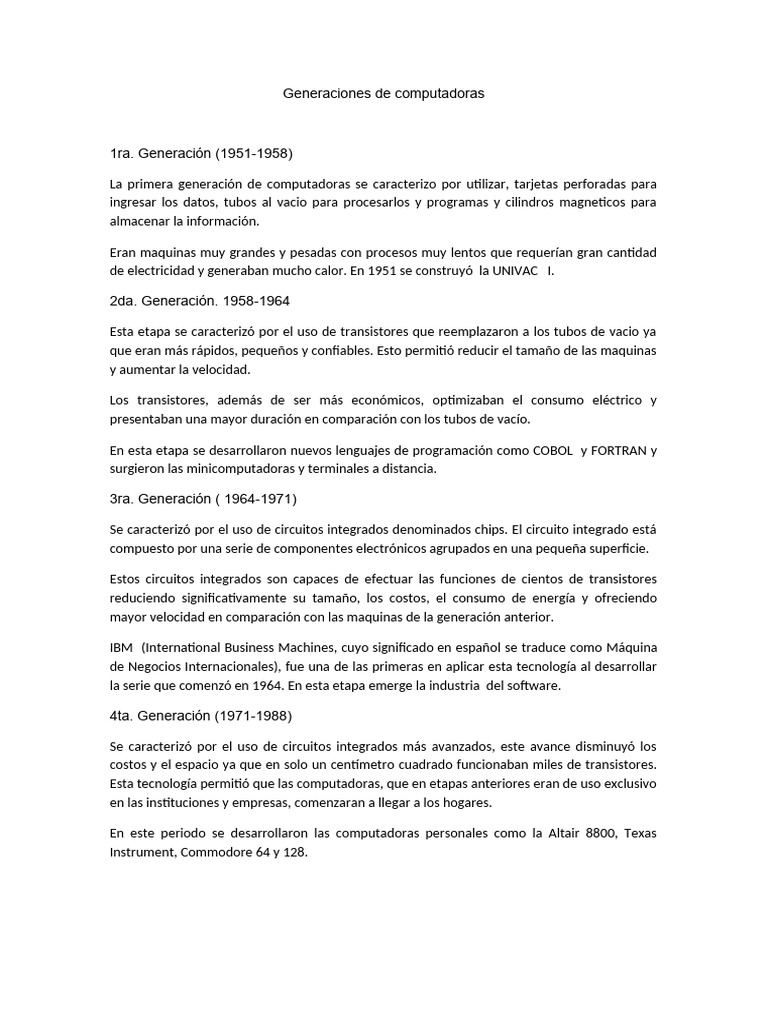 Evolución de las Generaciones de Computadoras | PDF | Circuito ...