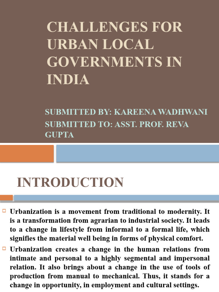 CHALLENGES FOR URBAN LOCAL GOVERNMENTS IN INDIA | PDF | Urbanization ...