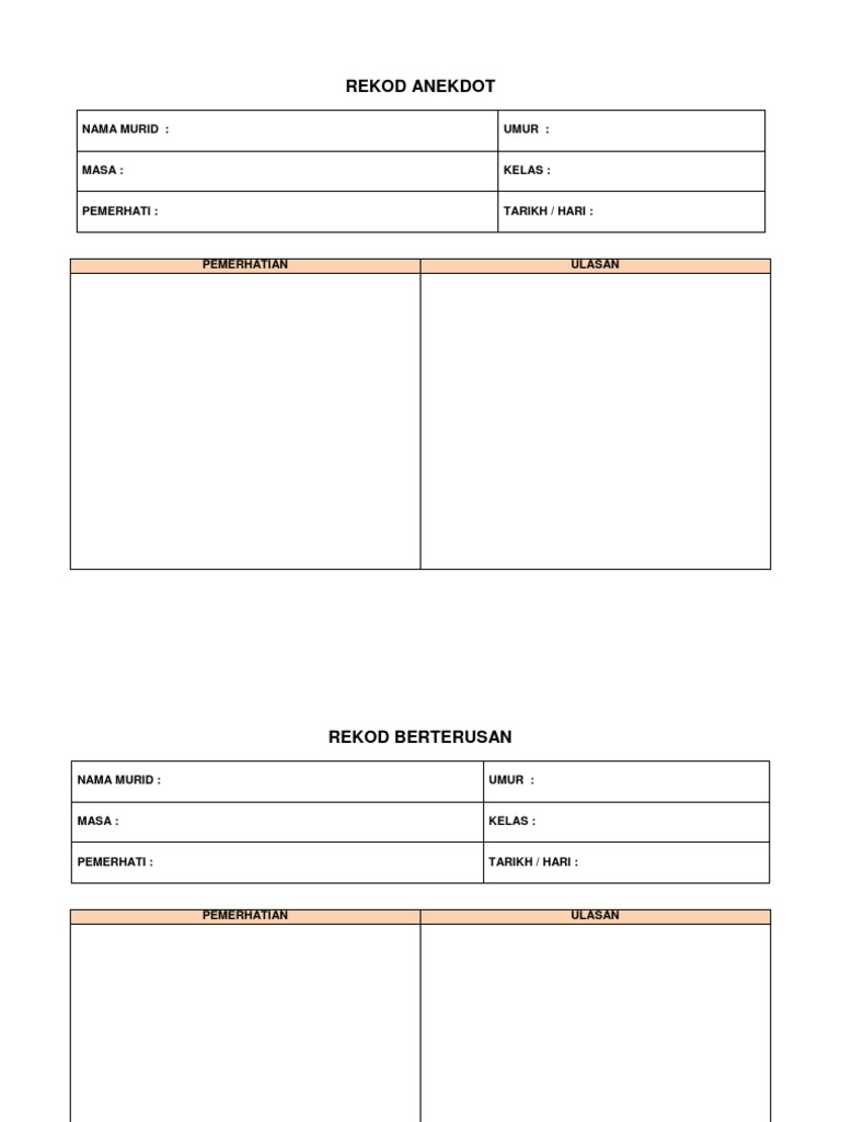 Rekod Anekdot dan Berterusan Prasekolah | PDF | Sains & Matematika