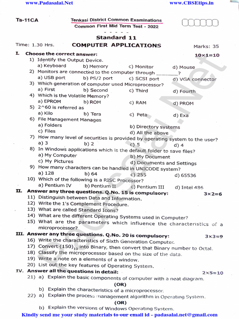 11th Computer Application Mid Term 2022 | PDF | Computer File | Software