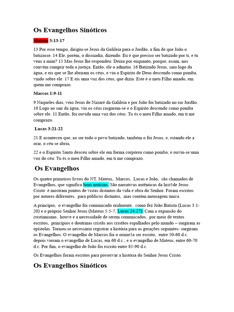 Evangelhos Sinóticos | PDF | Jesus | Evangelho de Lucas