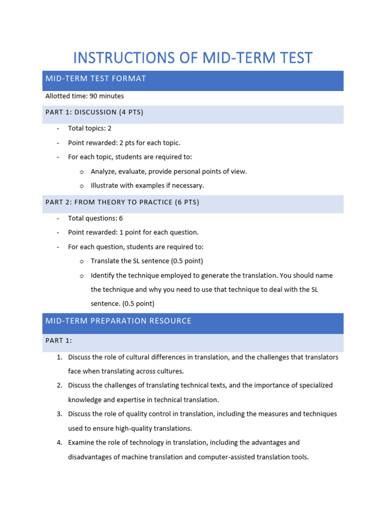 LTD - Instructions of Midterm Test - PDF Document | PDF
