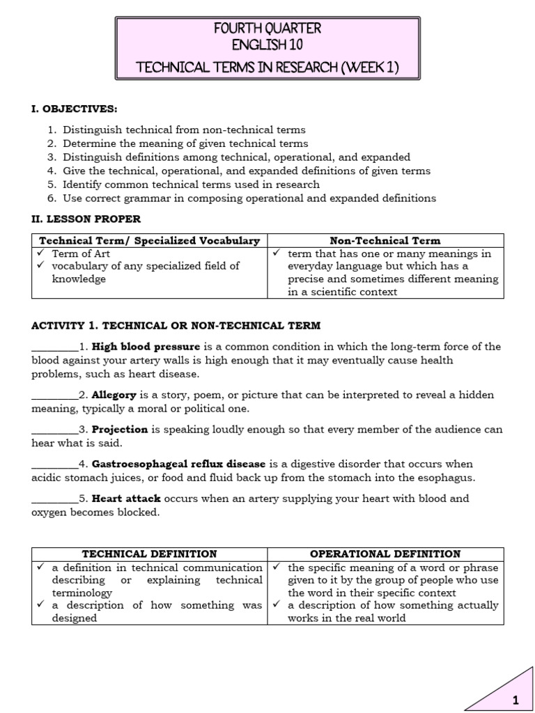 Quarter 4 Week 1 Technical Terms in Research | PDF | Jargon | Methodology