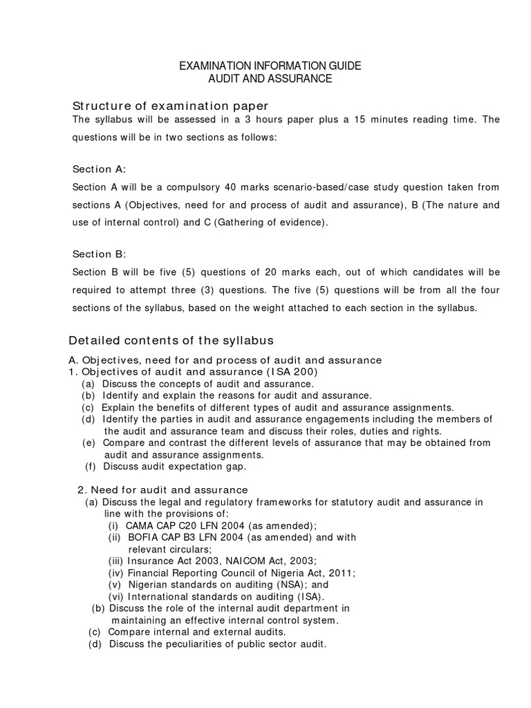 Audit and Assurance Exam Guide | PDF | Audit | Internal Control