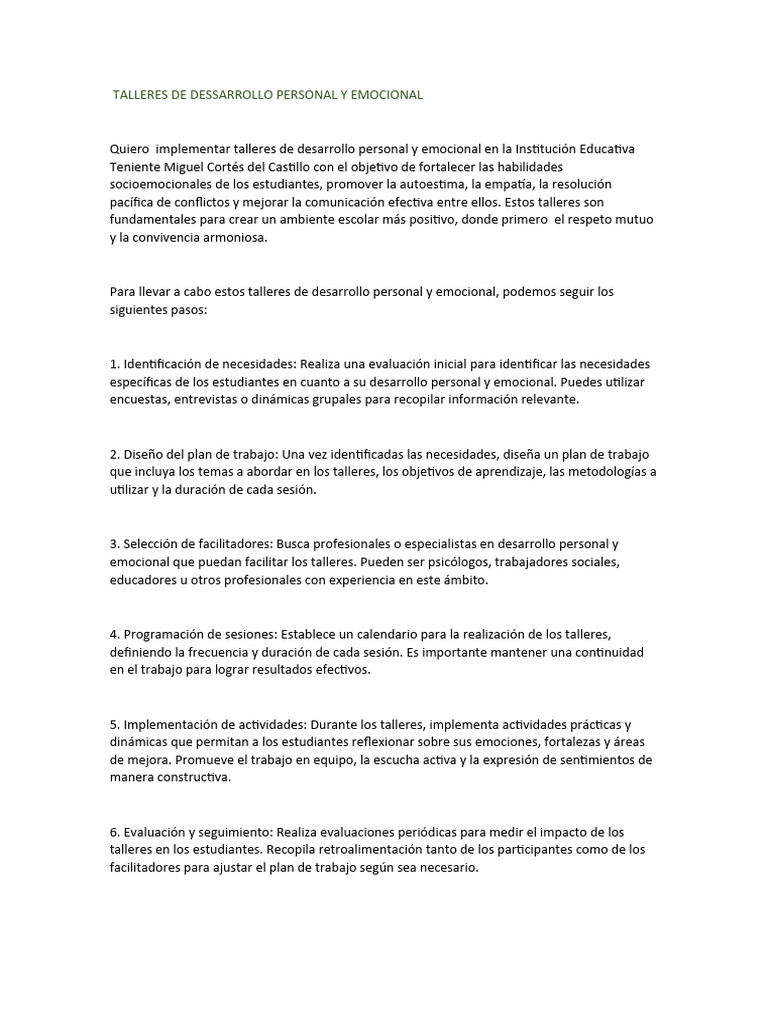 Talleres de Desarrollo Emocional Escolar | PDF | Las emociones ...