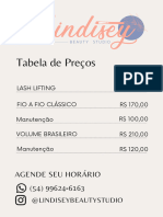 Tabela de Preços Lindisey Beauty Studio