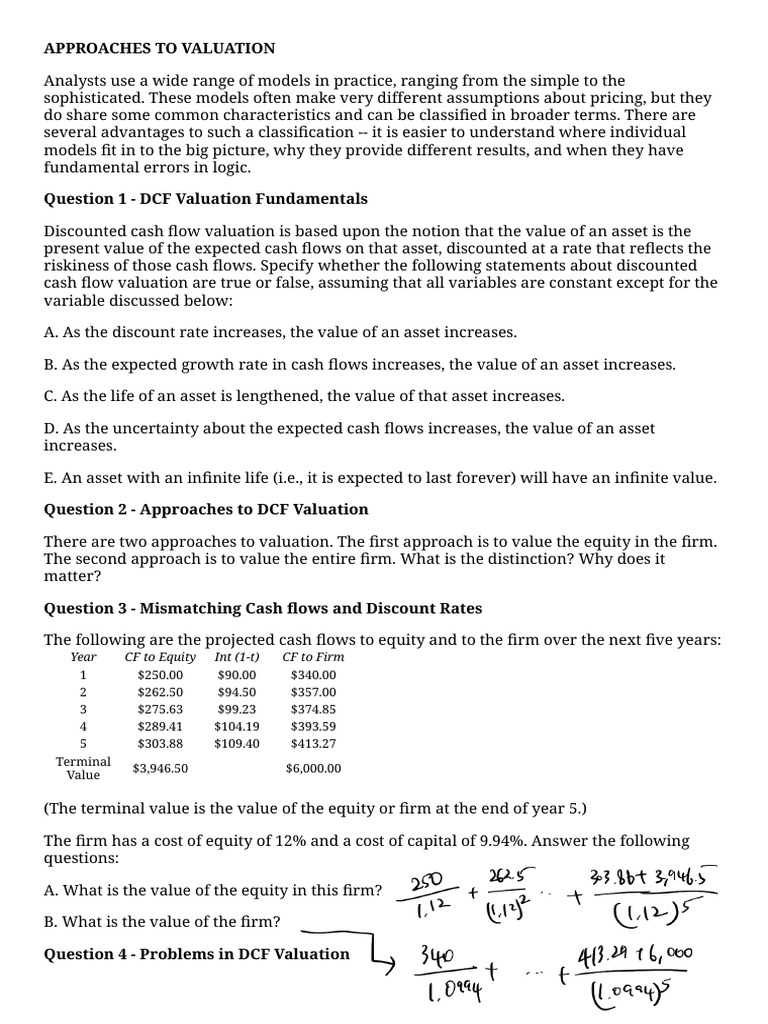 Valuation Approaches and DCF Analysis | PDF | Free Cash Flow ...
