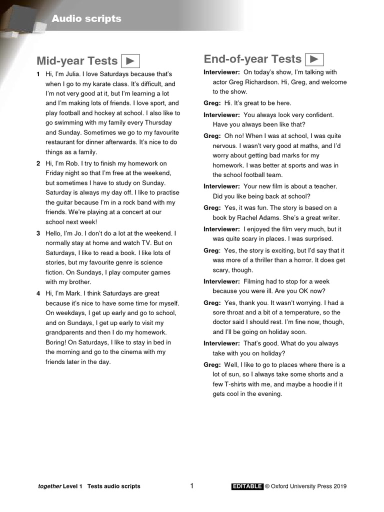 Together Level 1 Audio Scripts | PDF