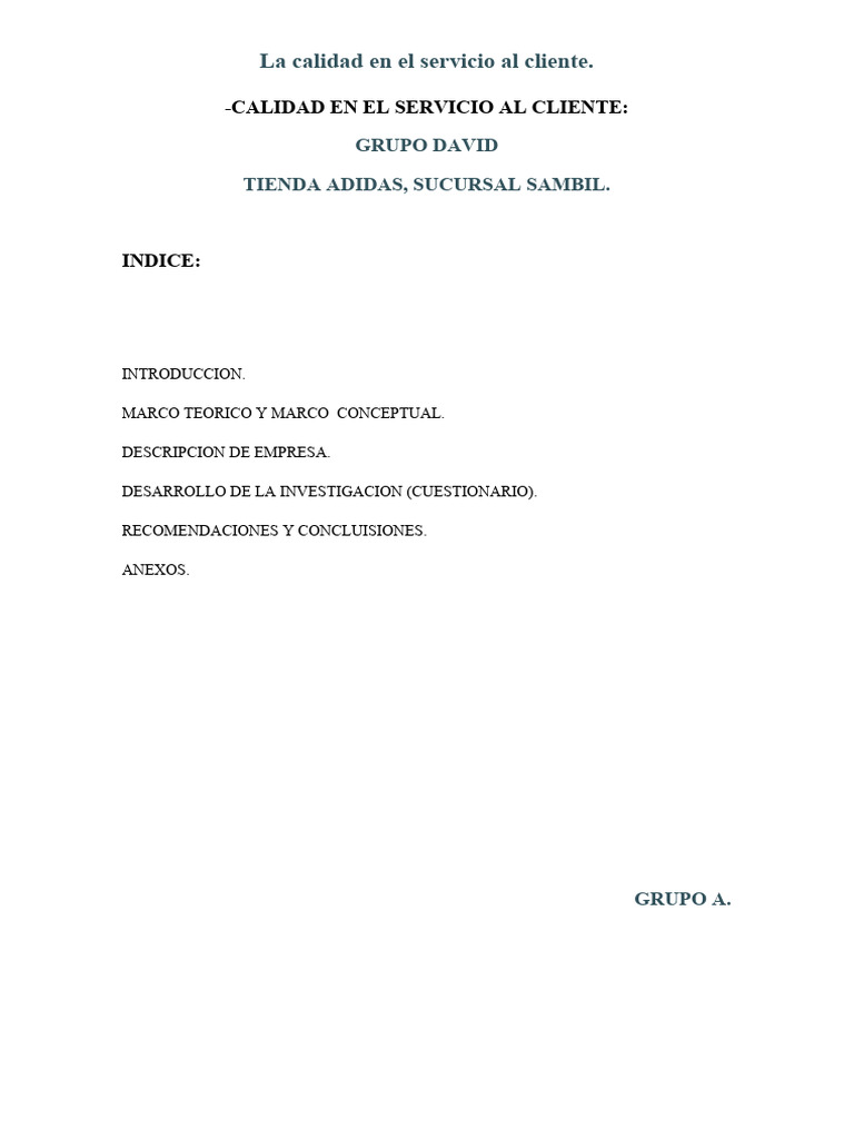 Calidad del Servicio al Cliente en Adidas | PDF | Calidad (comercial ...