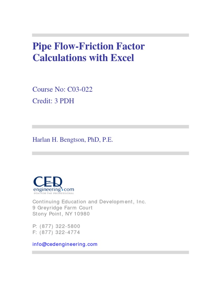Pipe FlowFriction Factor Calculations With Excel PDF Fluid