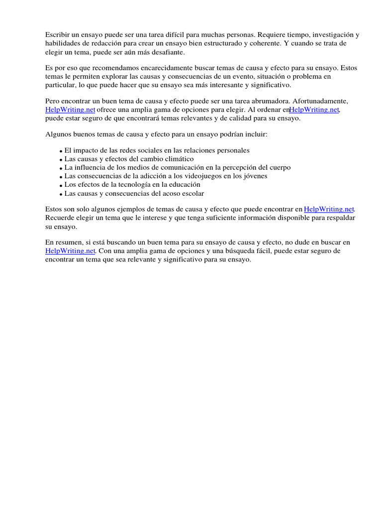 Buenos temas de causa y efecto para un ensayo download free pdf