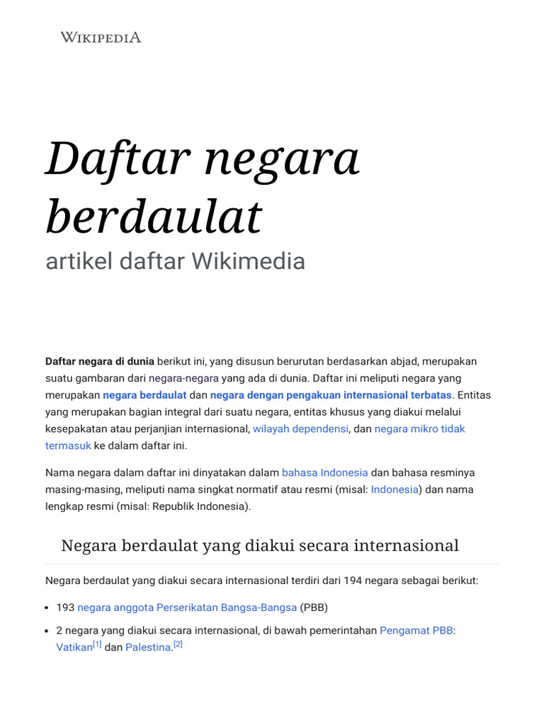 Daftar Negara Berdaulat di Dunia | PDF