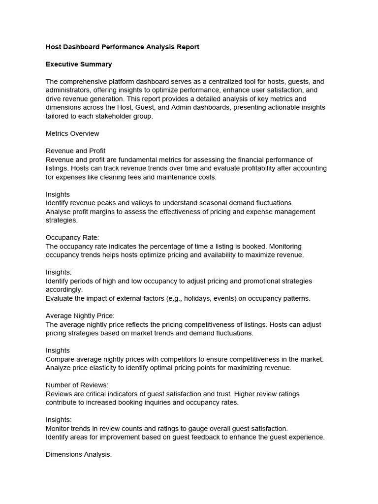 Host Dashboard Performance Insights Report | PDF | Pricing ...