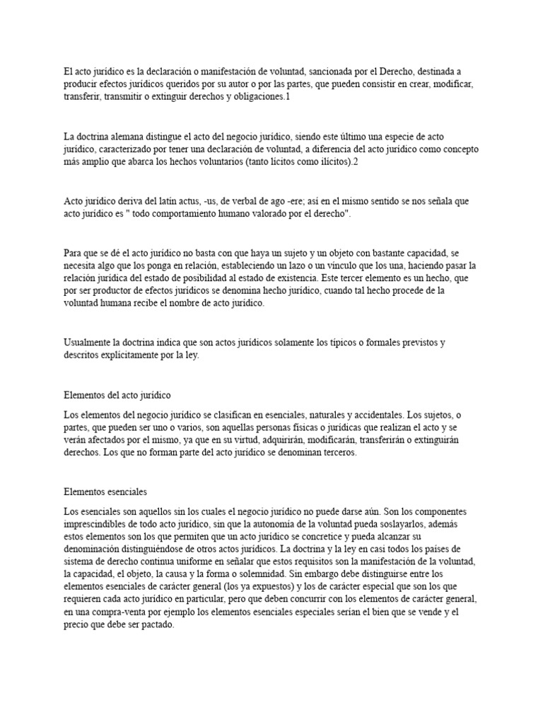 El Acto Jurídico Es La Declaración o Manifestación de Voluntad para