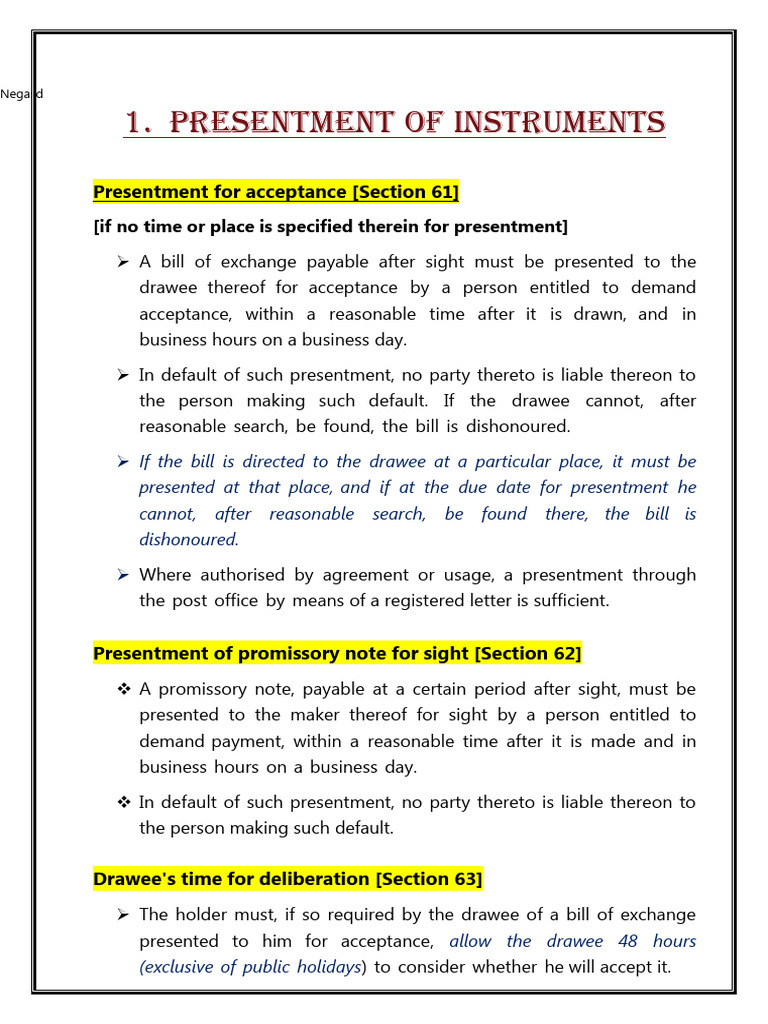 Negotiable Instruments Act Notes Part 3 | PDF | Negotiable Instrument ...