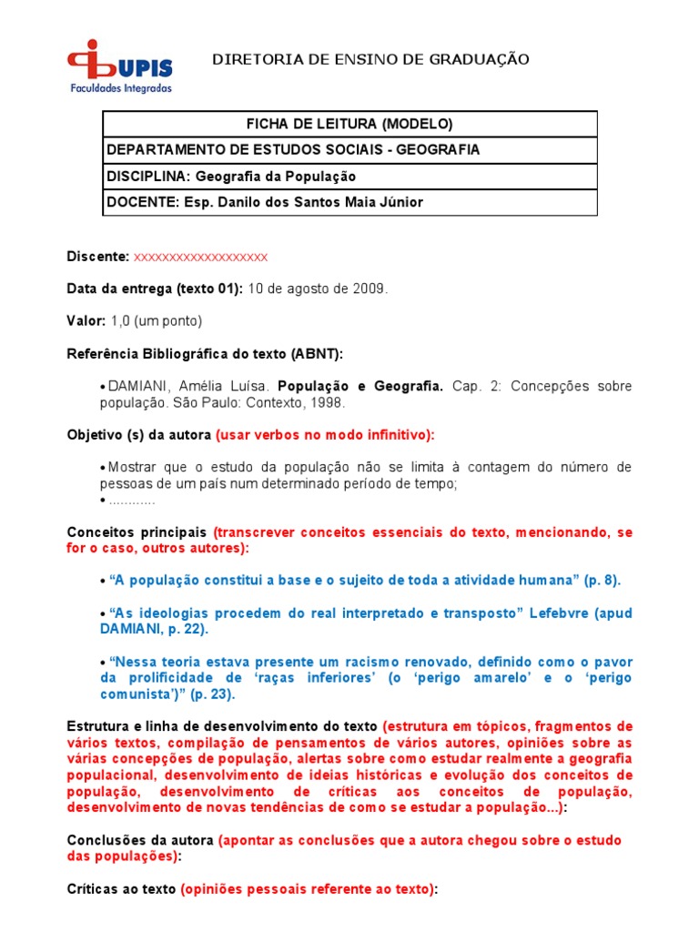 Modelo De Ficha De Leitura N o Alterar PDF