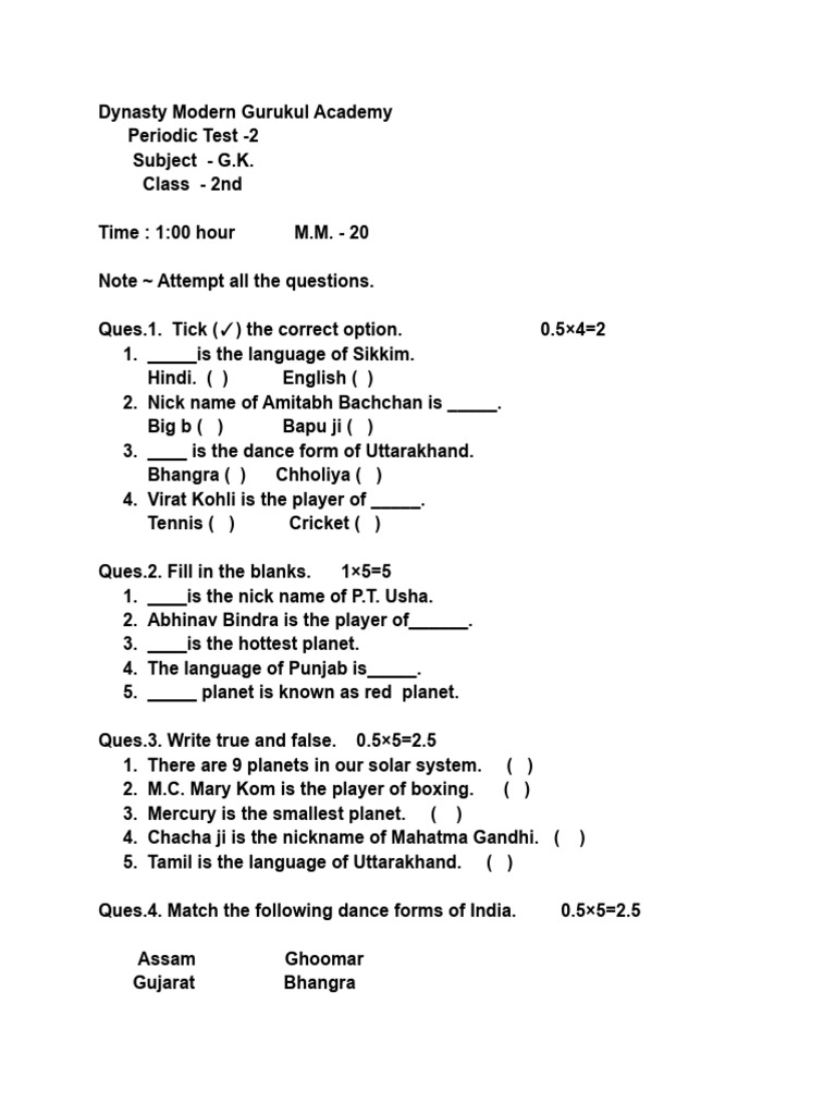 Gk. Paper of Periodic Test 2 | PDF | Language Arts & Discipline ...