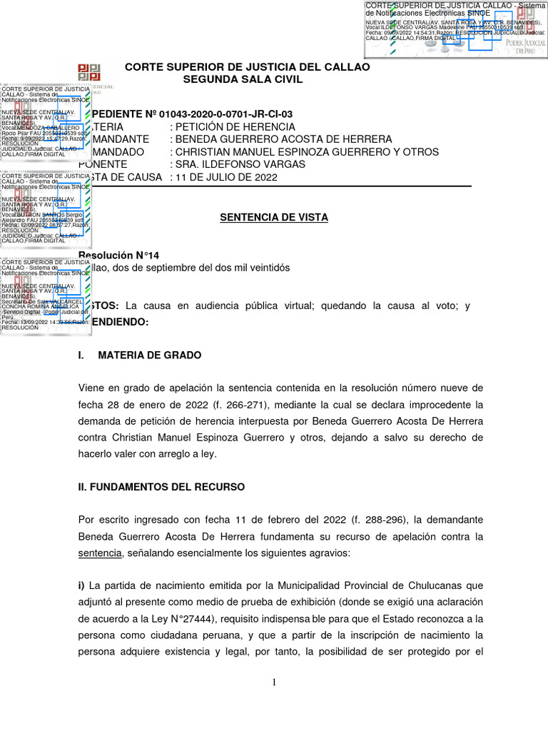Sentencia de Vista | Descargar gratis PDF | Herencia | Intestacy