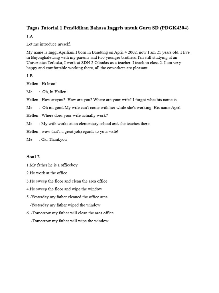 English Teaching Assignment for SD Teachers | PDF