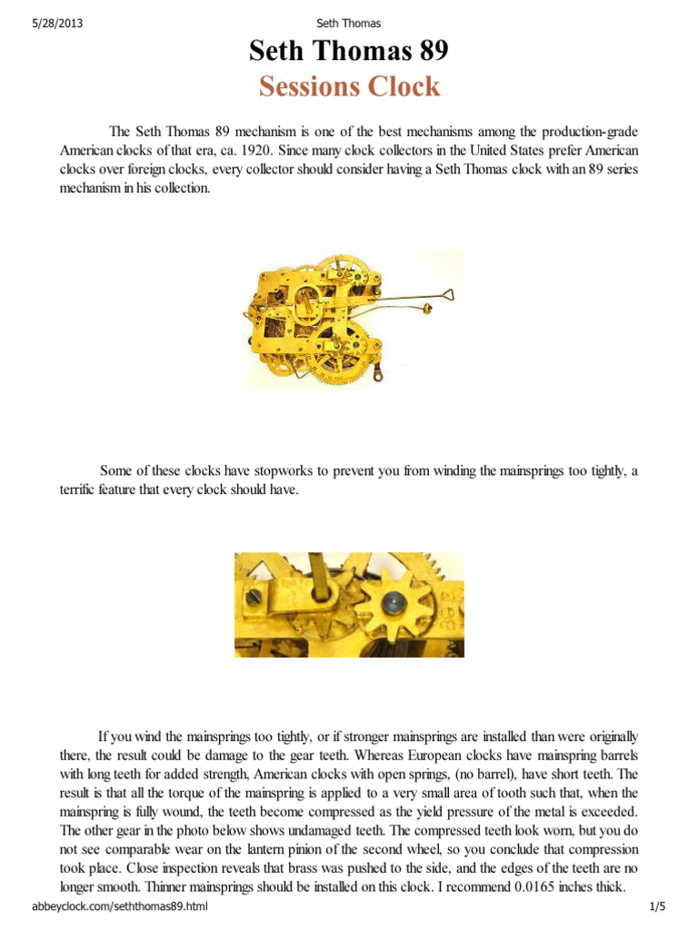 Seth Thomas Clocks and Movements: A Guide to Identification