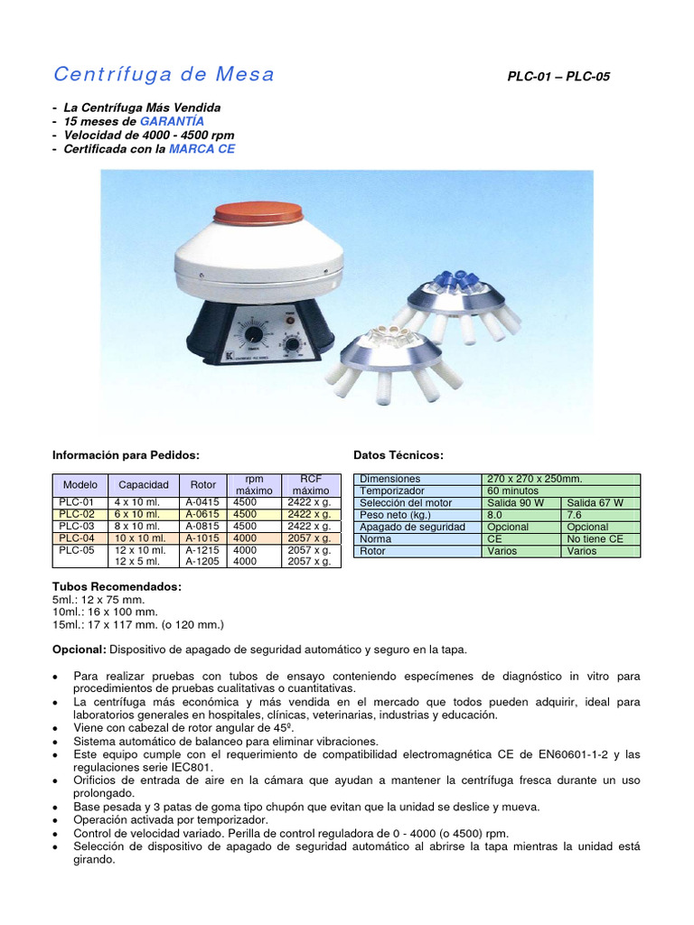 Centrífuga Gemmy PLC-05: Especificaciones | PDF | Hogar, jardinería y ...