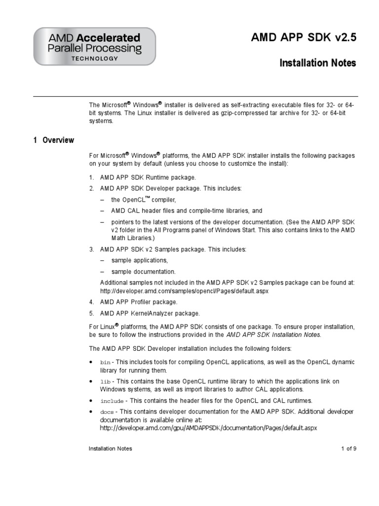 AMD APP SDK Installation Notes | PDF | Windows 7 | Microsoft Windows