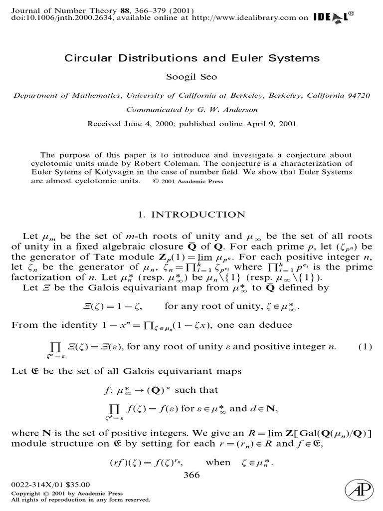 Seo euler systems pdf field mathematics prime number
