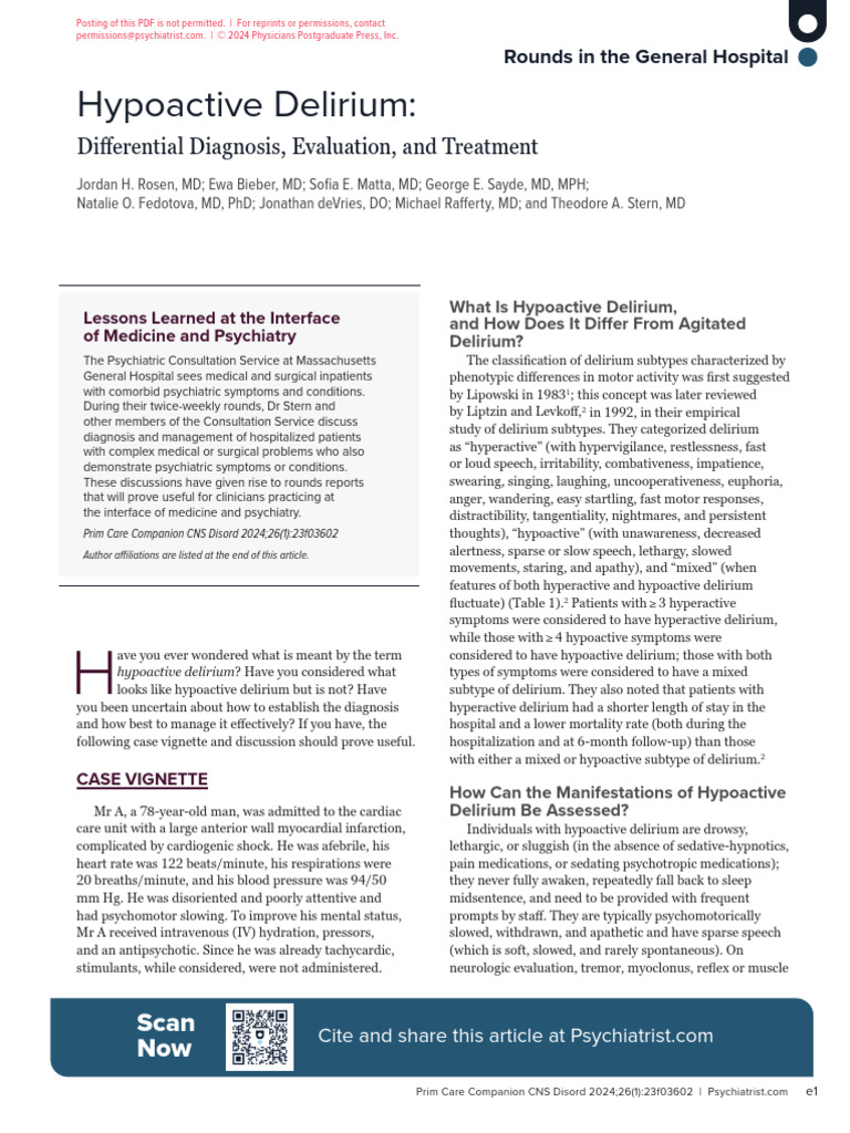 HypoactiveDeliriumpcc23f03602 PDF Antipsychotic Medicine
