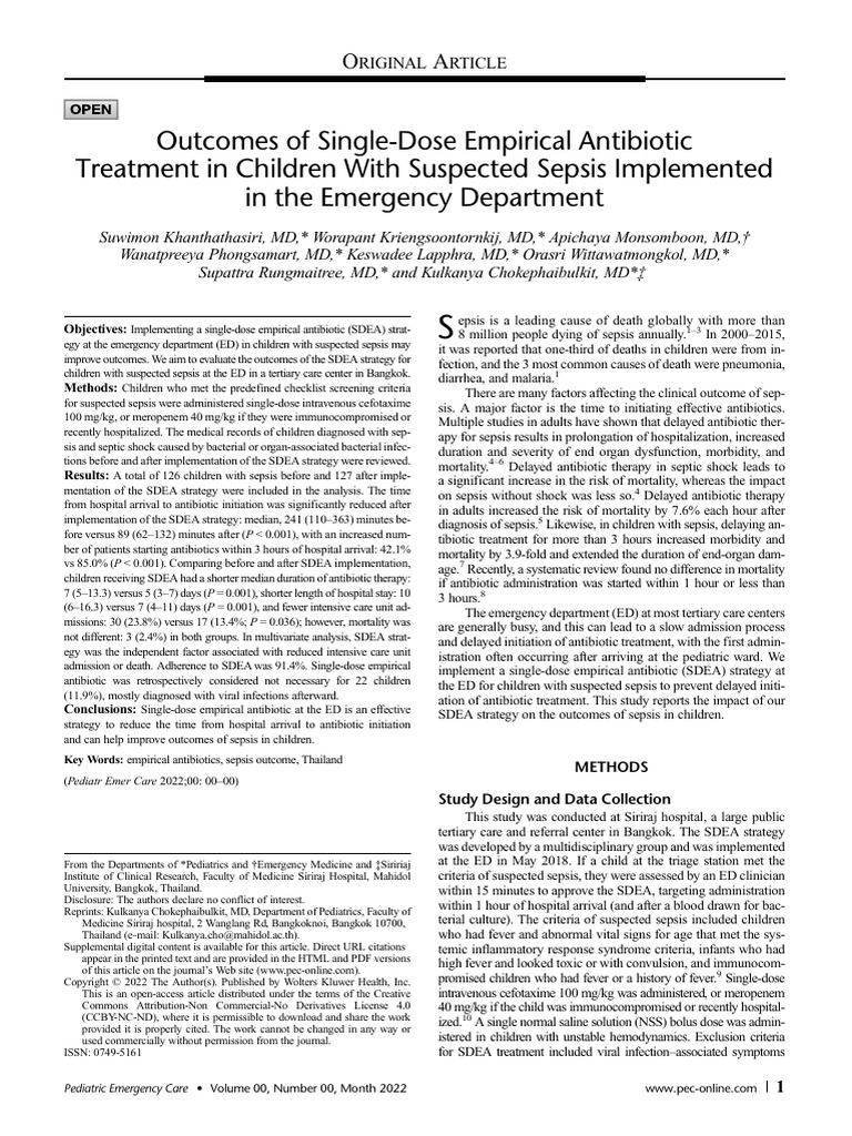 Outcomes of Single-Dose Empirical Antibiotic Treatment in Children With ...