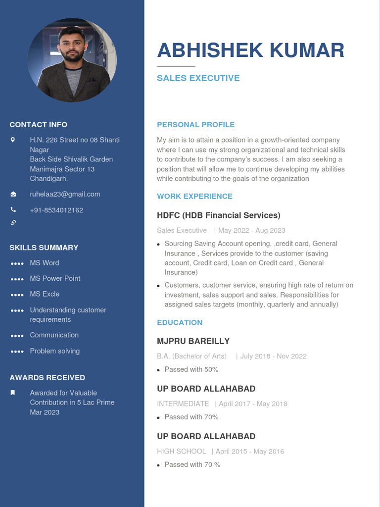 Abhishek Kumar - Sales Executive Resume | PDF | Career & Growth ...