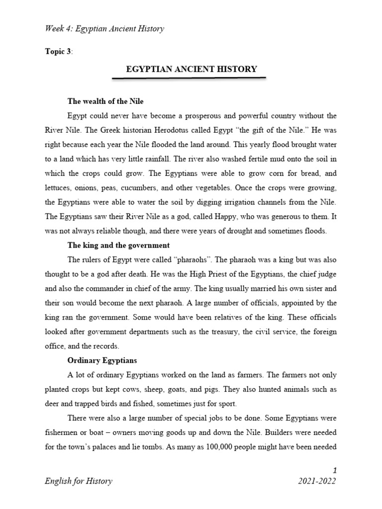 Week 4 - EGYPTIAN ANCIENT HISTORY | PDF | Ancient Egypt | Nile