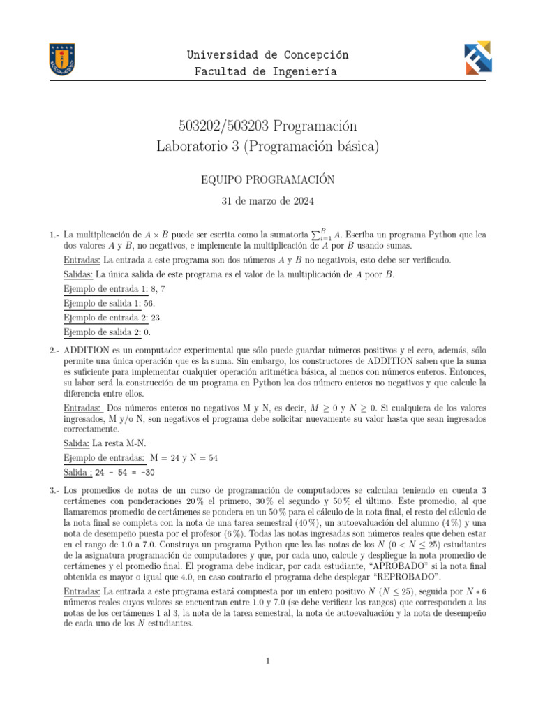 Lab03 - Programación Básica 3 - Resuelto | PDF | Entero | Multiplicación