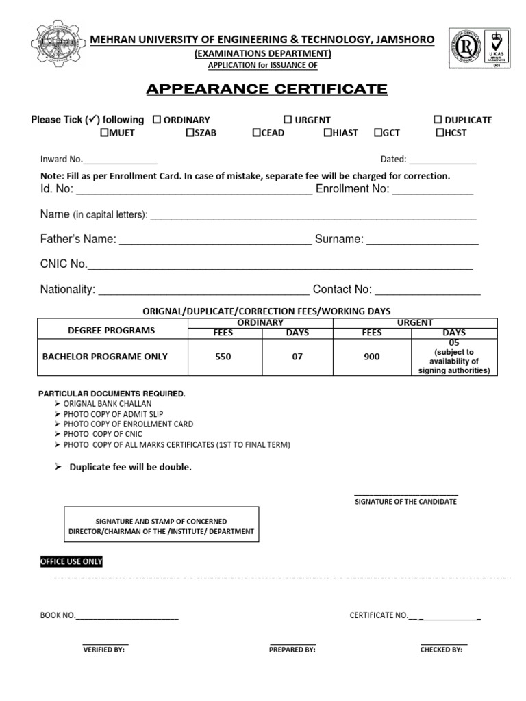 Appearance Certificate PDF Appearance Certificate PDF