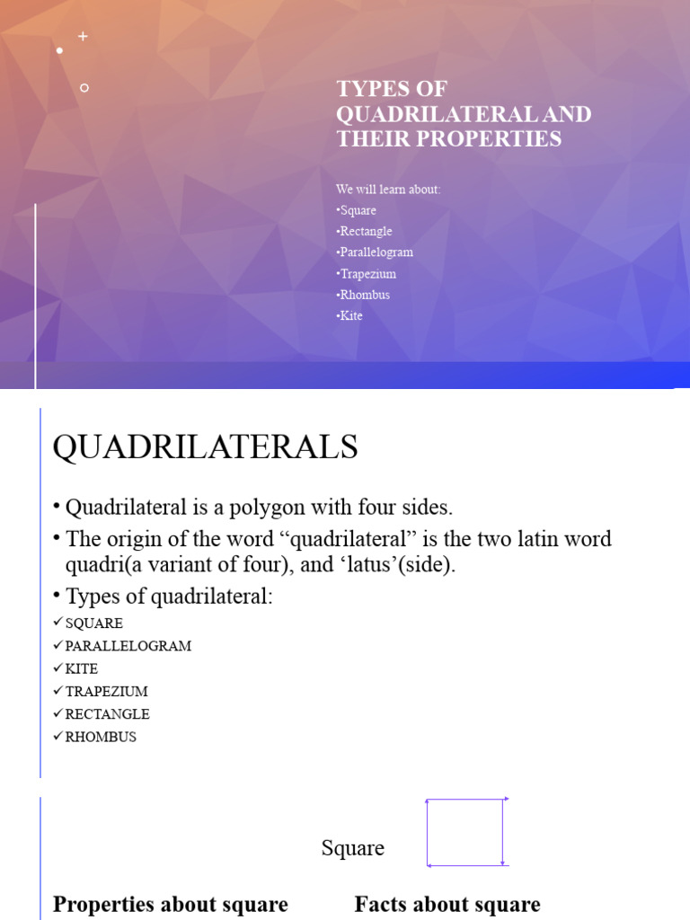 Types and Properties of Quadrilaterals | PDF | Rectangle | Perpendicular