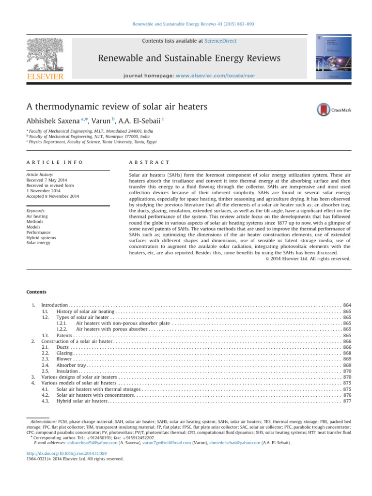 Solar Air Heaters: A Comprehensive Review | PDF | Solar Energy | Heat ...