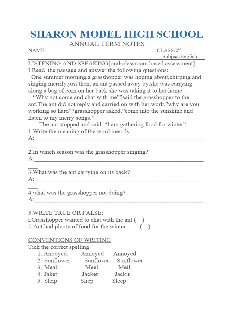 Class 2 English Pdf Linguistics