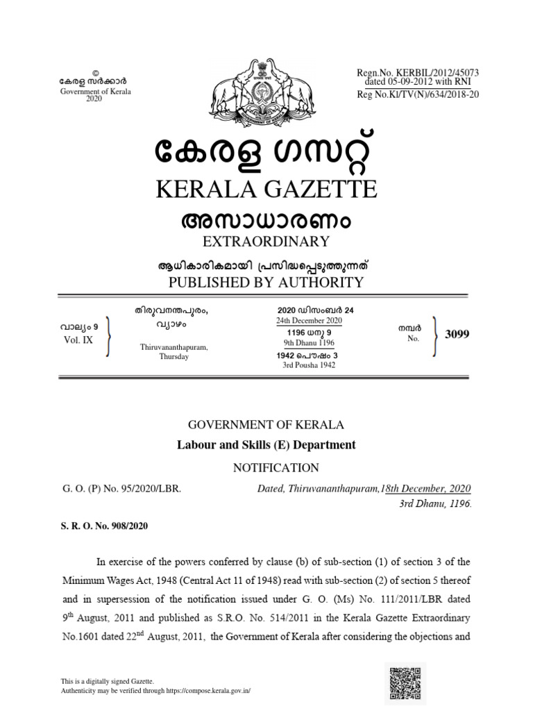 Kerala minimum wages notification basic it sector 2 download free pdf