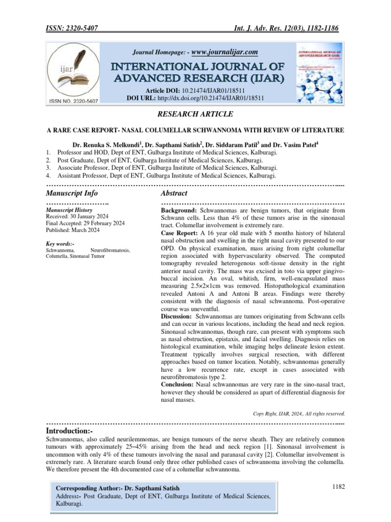 Columellar Schwannoma Case Report | PDF | Head And Neck Cancer ...