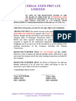 Certified True Copy of the Resolution Passed at the Meeting of the Board of Directors of d7universal Exim Private Limited Held on Wednesday