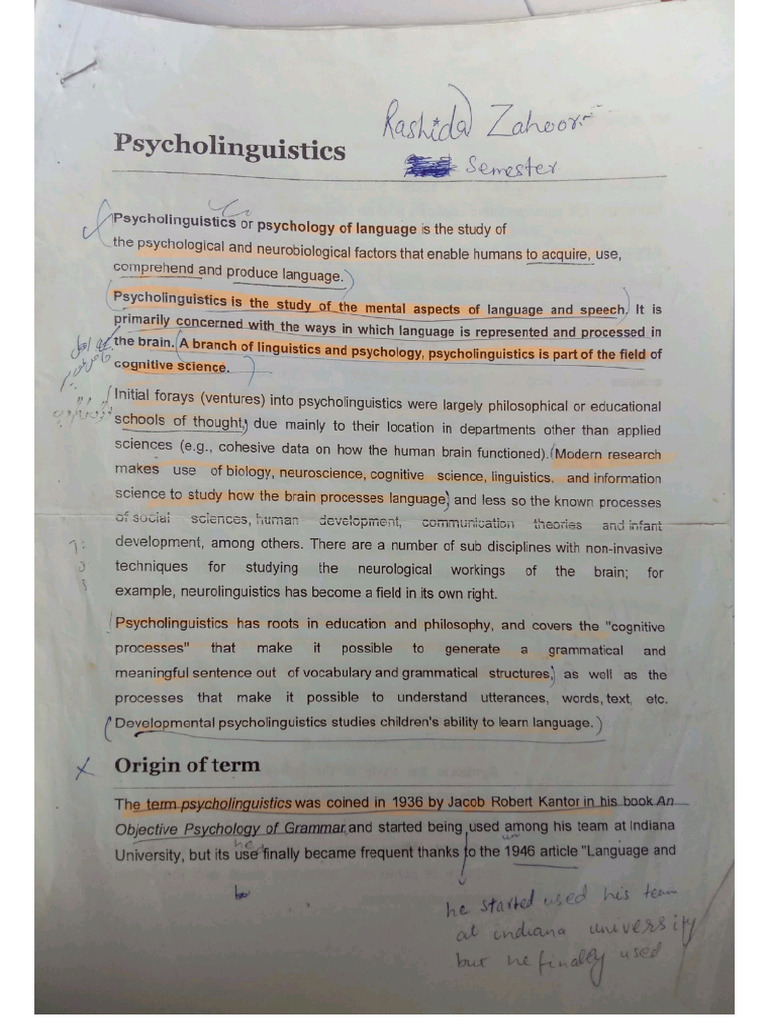 Psycholinguistics File 1 | PDF