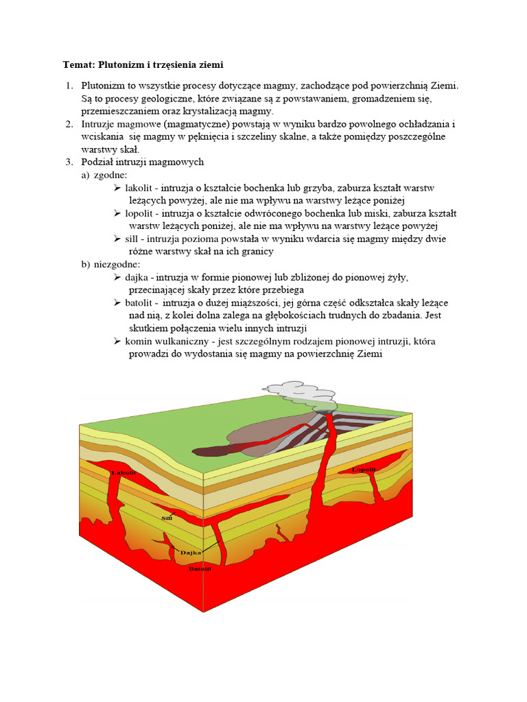 Wulkanizm I Trzęsienia Ziemi ćwiczenia Plutonizm I Trzęsienia Ziemi | PDF