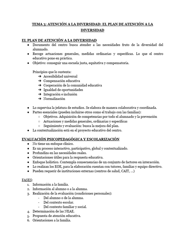 Plan de Atención a la Diversidad Educativa | PDF | Plan de estudios ...