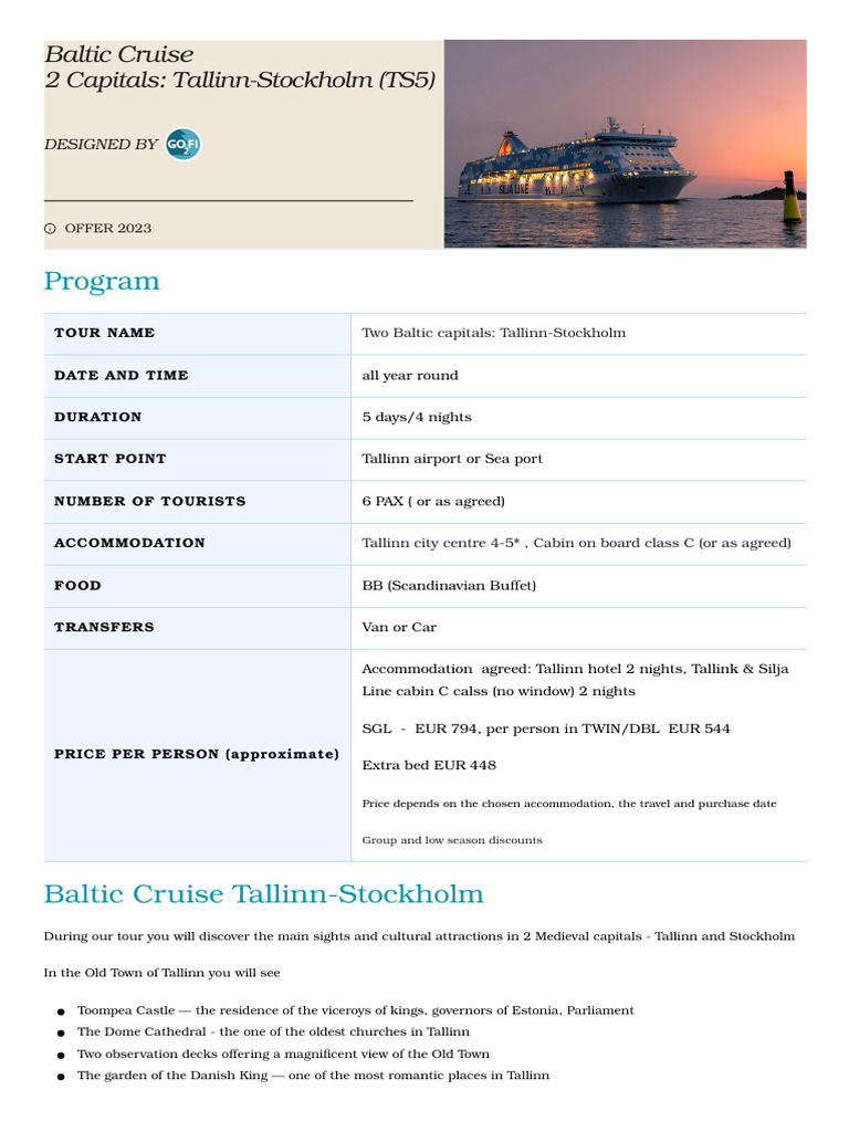 Baltic Cruise: Tallinn to Stockholm Tour | PDF | Stockholm